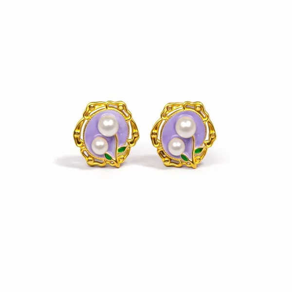 Gold_Plated__Lavender_Enamel_Dual_Pearl_Stud_Earrings_For_Women